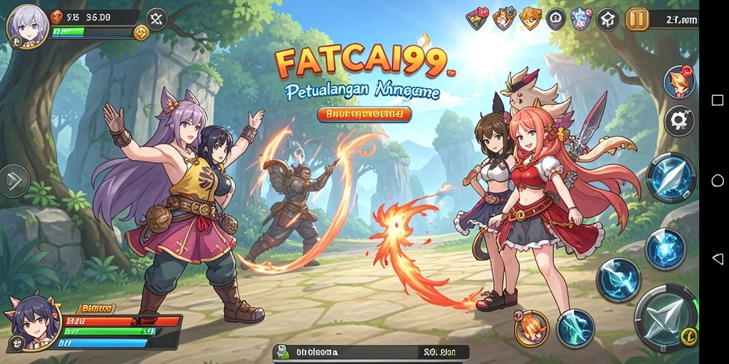 Screenshot dari gameplay FATCAI99 yang menampilkan karakter anime yang dinamis.