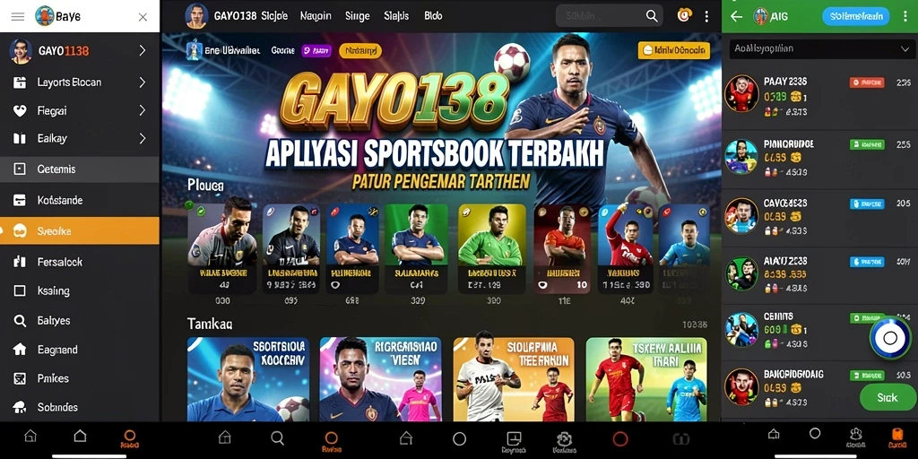 Tampilan antarmuka pengguna aplikasi GAYO138 dengan fitur Sportsbook.