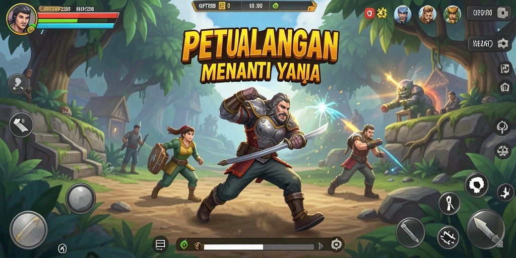 Tampilan gameplay petualangan yang menampilkan karakter utama saat menjelajah.