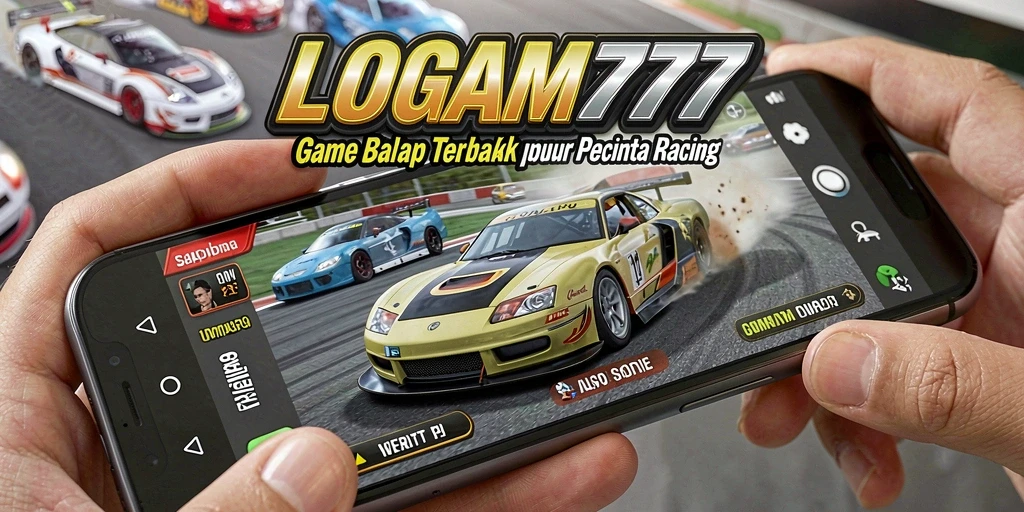 Tampilan gameplay menegangkan dalam LOGAM777 dengan mobil balap cepat.
