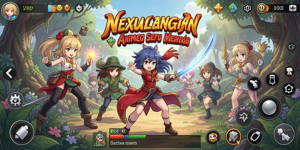 Screenshot gameplay NEX288 menampilkan karakter Anime beraksi dalam pertarungan seru.