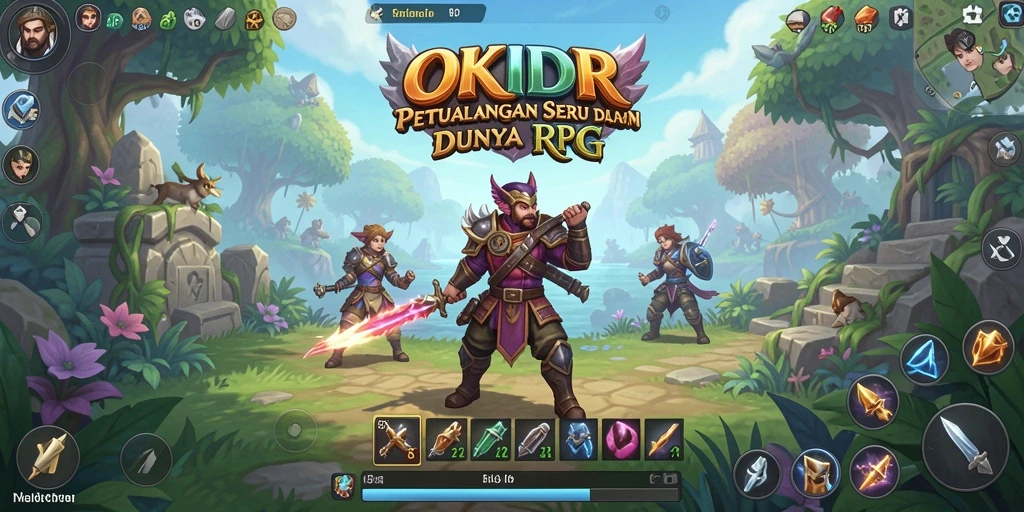 Screenshot gameplay OKIDR yang menampilkan aksi pertarungan epik dalam RPG.