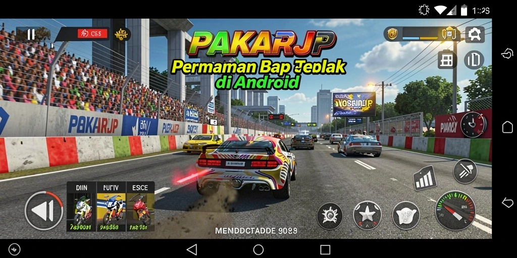 Tampilan gameplay balap menegangkan di PAKARJP dengan mobil-mobil cepat.