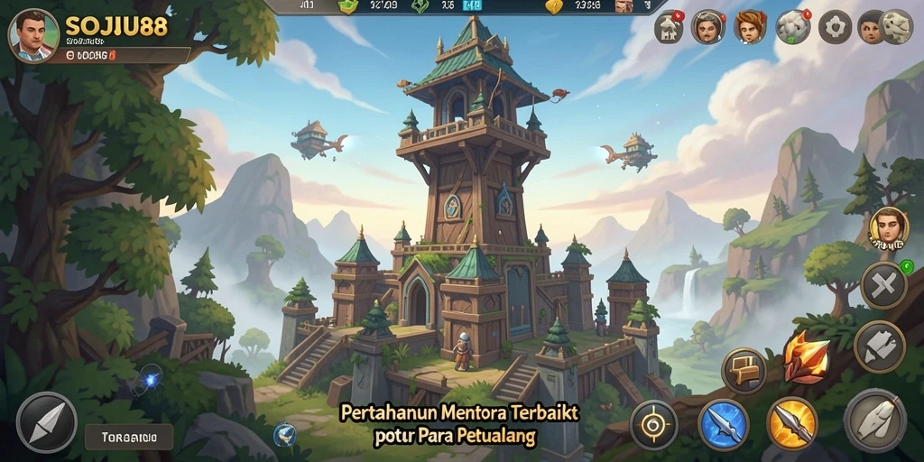 Tampilan menara pertahanan yang epik dalam SOJU88 saat melawan musuh.
