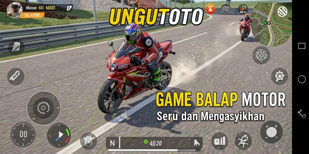 Tampilan balapan seru di UNGUTOTO dengan berbagai motor dan trek menarik.