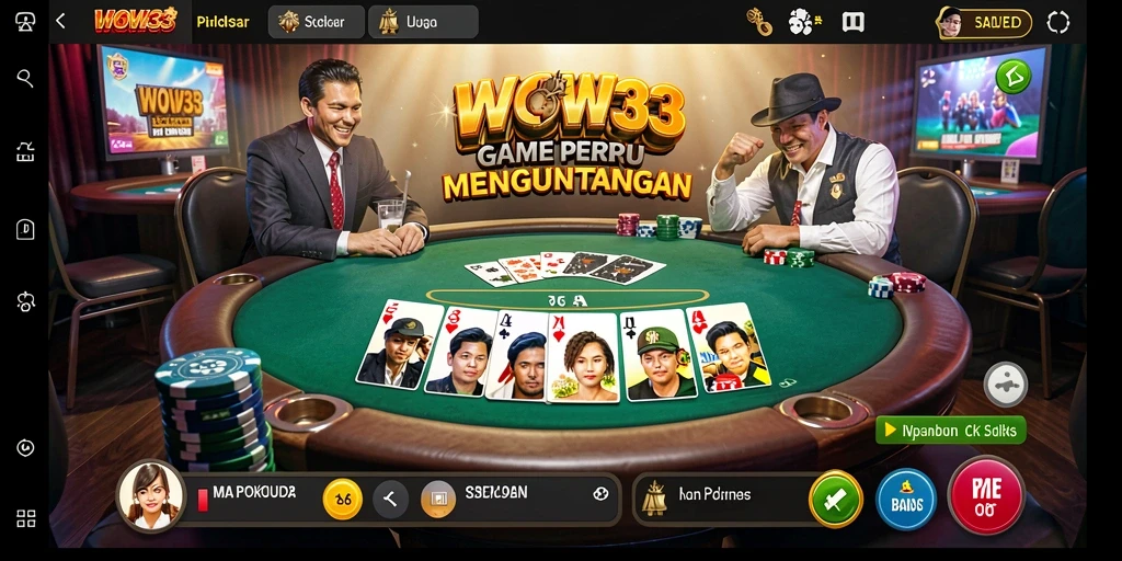 Tampilan gameplay WOW33 yang menegangkan dalam permainan Poker.