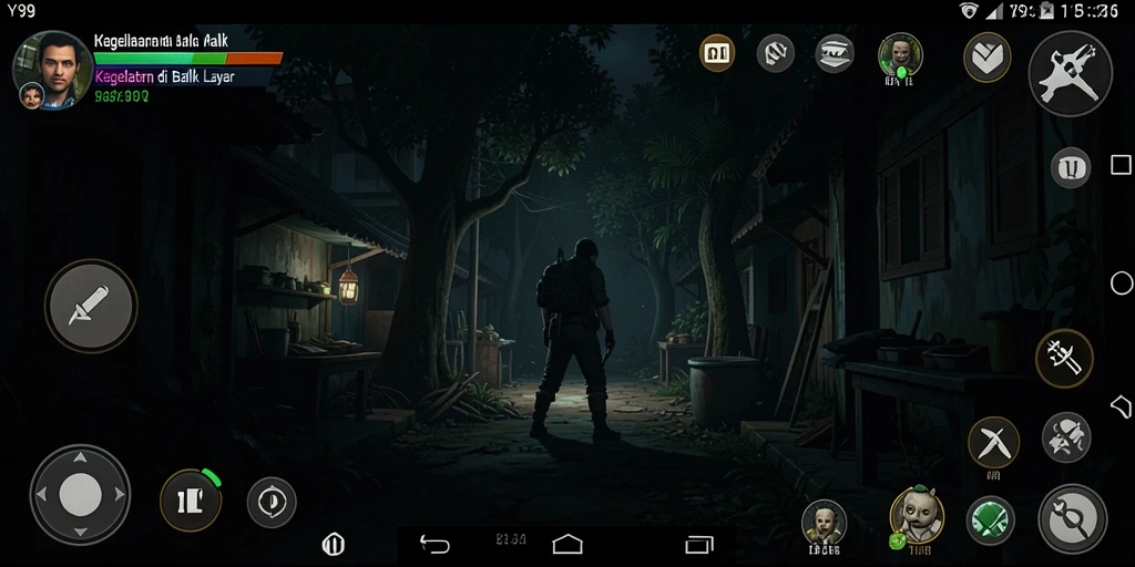 Screenshot gameplay Y89 yang menampilkan suasana seram dan menakutkan.